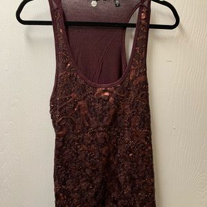 BKE Boutique maroon tank with sequin accents